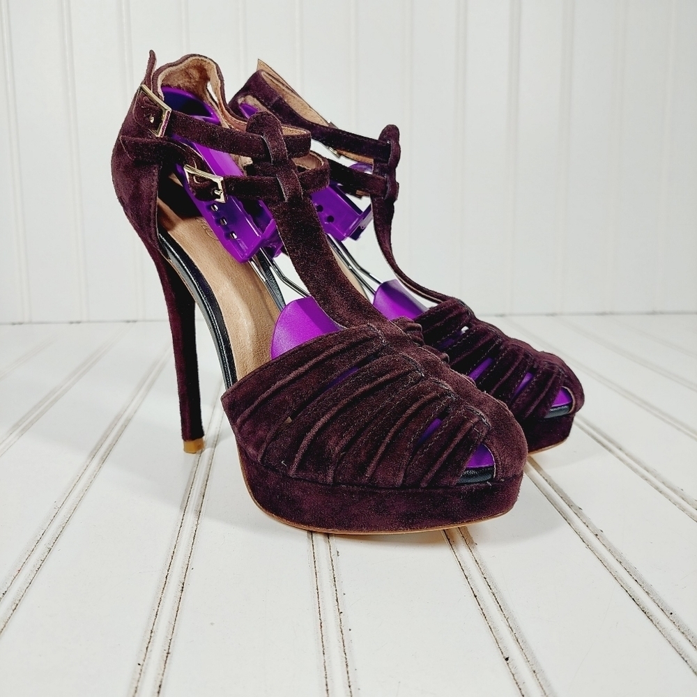 NEW Joie Women's Rexanne Platform Purple Pump Buckle Strap High Heels B166 - Picture 4 of 11